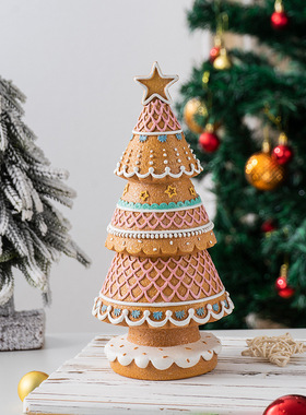 跨境新品姜饼圣诞树桌面摆件家居客厅圣诞氛围道具布置圣诞装饰品