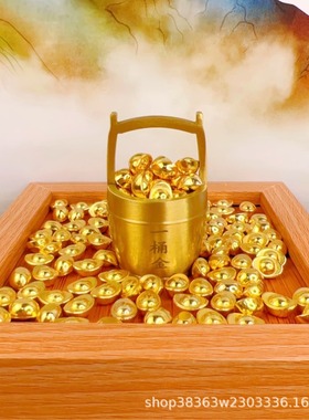 实心沙金元宝一桶金摆件聚宝盆百福缸加满缸满桶满盆元宝工艺品
