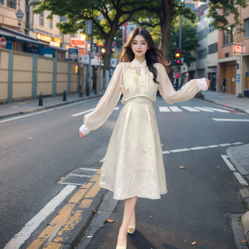 新中式女装小个子连衣裙套装民国小洋装两件套仙女裙子气质超仙 - 图1