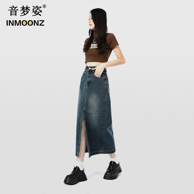 音梦姿复古蓝2023春夏新款牛仔裙 音梦姿半身裙