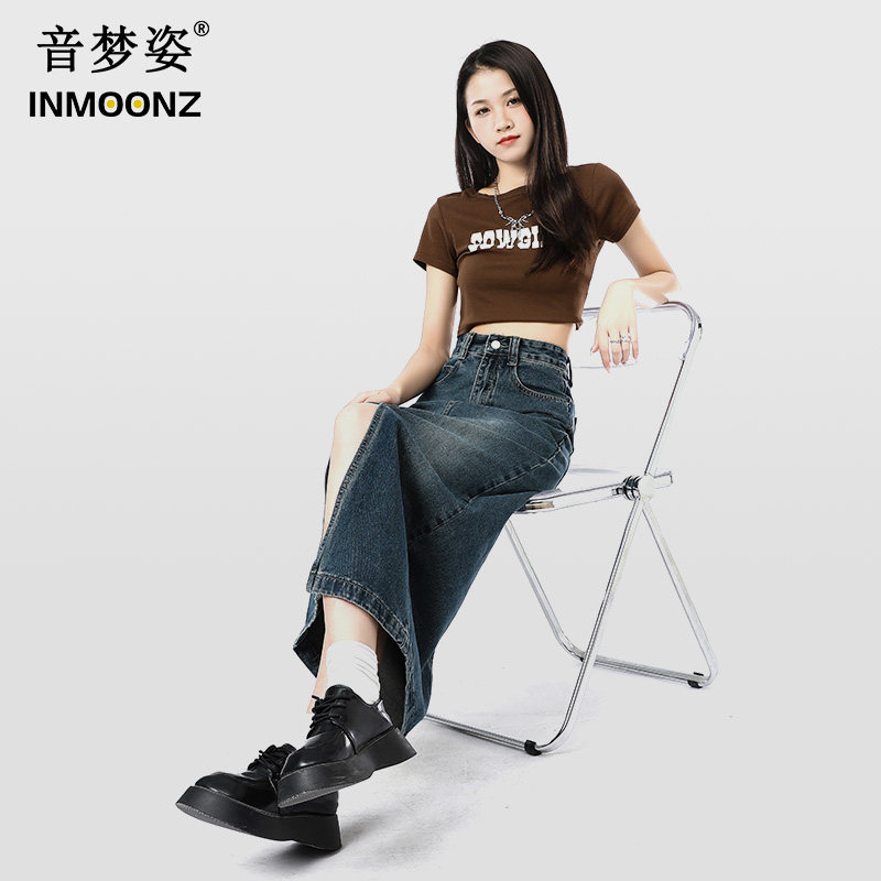 音梦姿复古蓝2023春夏新款牛仔裙 音梦姿半身裙