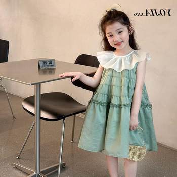 YOJIA Girls Tencel Dress Summer 2024 New Style Sweet Princess Dress Children's Tutu Skirt Summer Wear