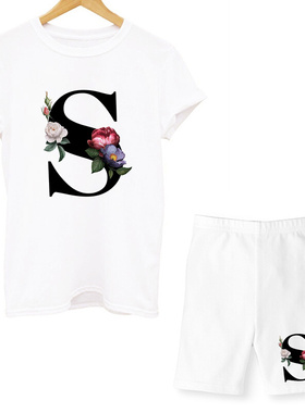2022 New Women's Two Piece Top + Slim Shorts Letter T Shirt