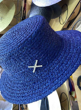 Straw hat for women raffia ladies spring blue beach casual s