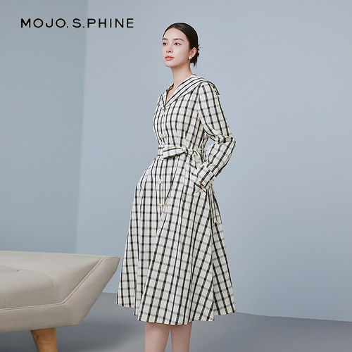朗姿LANCY/MOJO AVENUE莫佐英式格纹休闲翻领连衣裙2025新款时尚 - 图0
