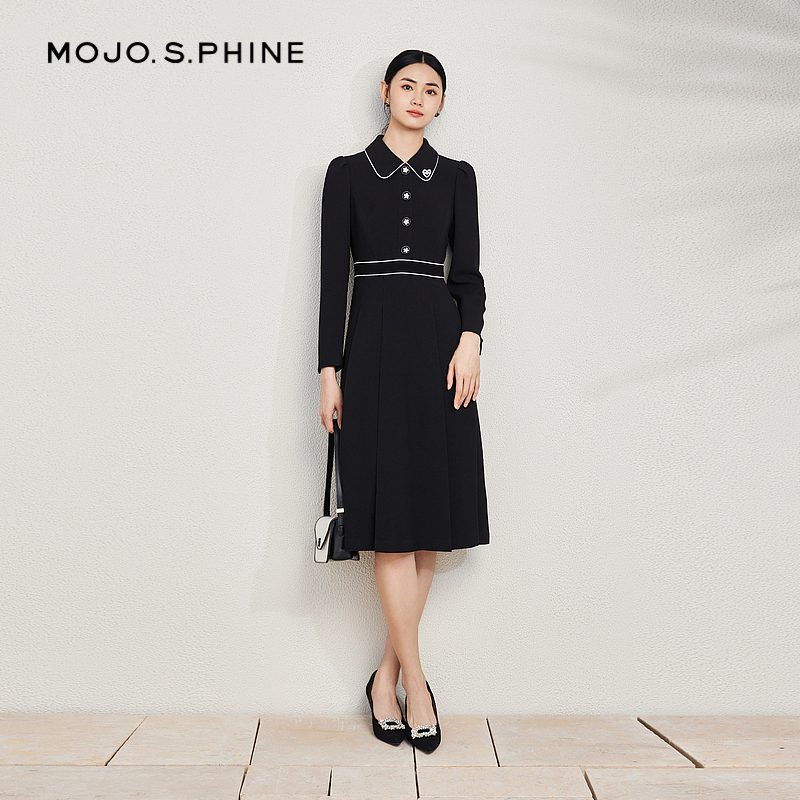 MOJO莫佐 设计感翻领连衣裙2024年新款南法假日精致收腰显瘦长裙 - 图0