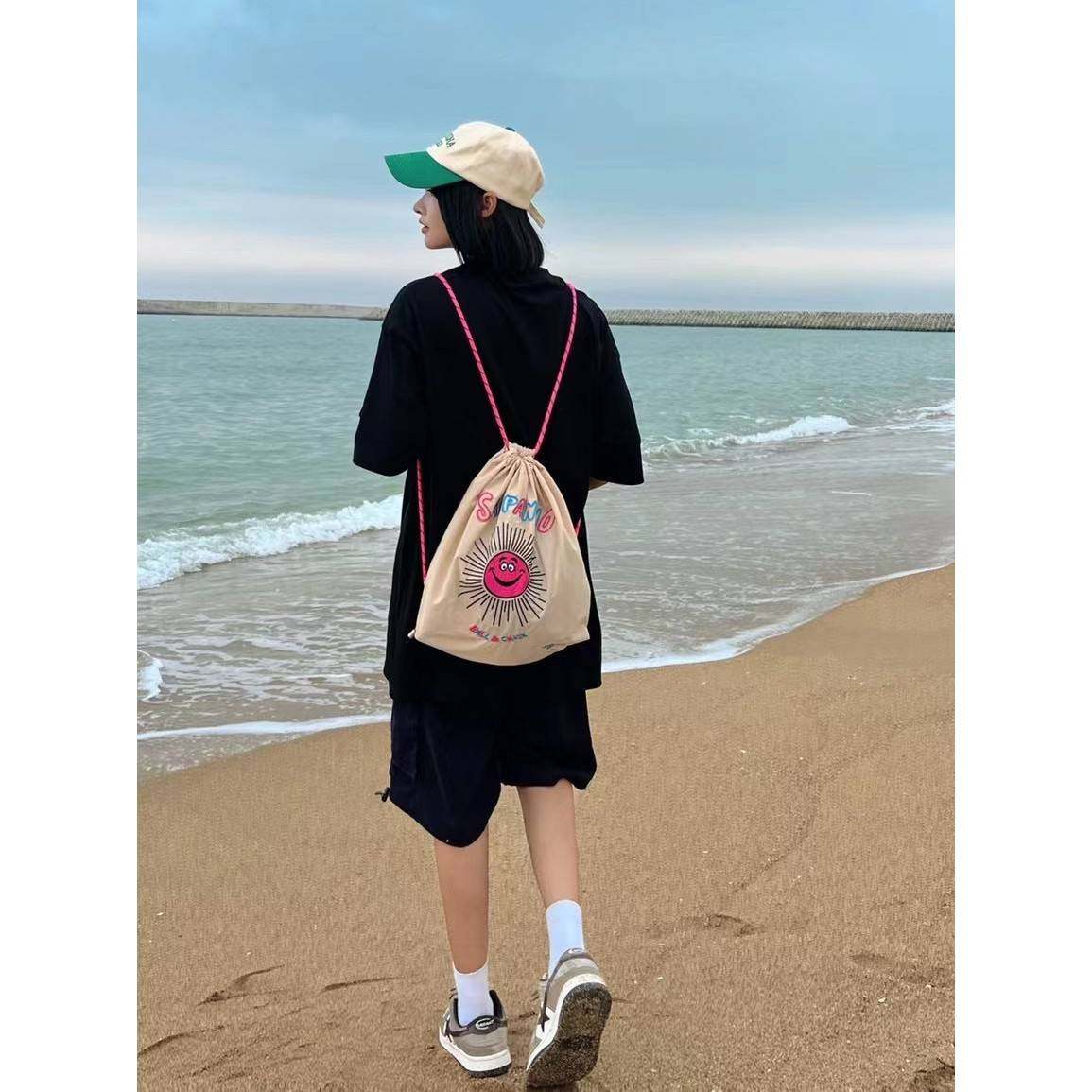 日本代购高圆圆同款ballchain刺绣学生双肩包女环保袋大容量尼龙,淘宝优惠券,粉丝福利购,淘宝优惠卷