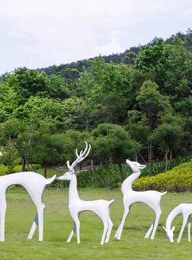 户外抽象白鹿摆件仿铜梅花鹿雕塑园林景观小区草坪商业庭院装饰品