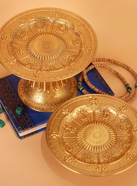 纯铜果盘雕花藏族供果糕点供盘
