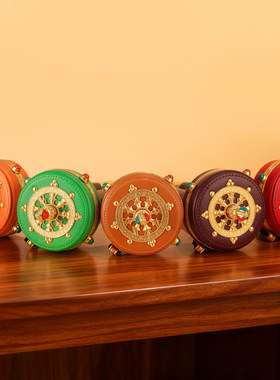 藏族黄铜皮革手摇转金筒经简