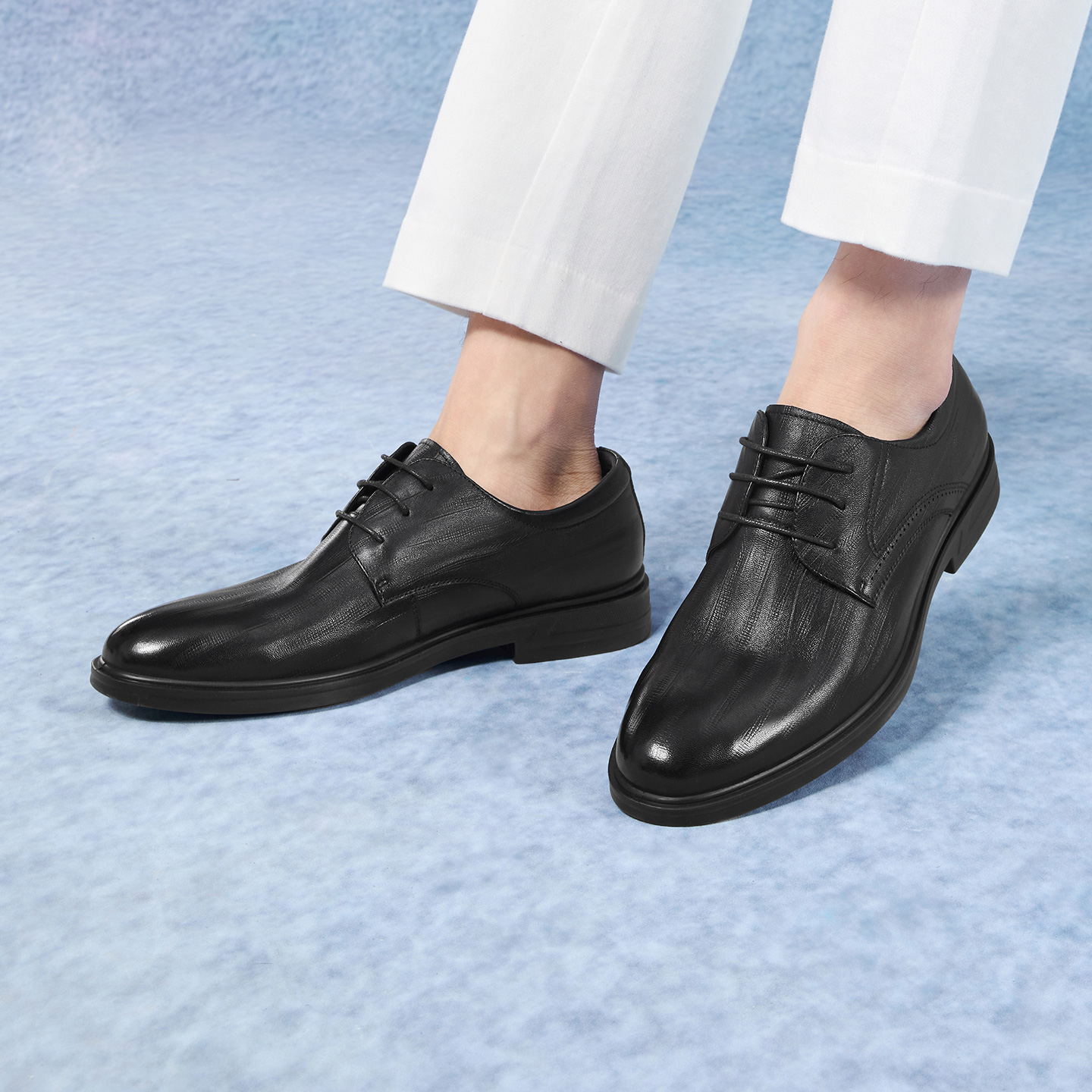 百思图2025秋季新款时尚潮流商务通勤粗跟男正装皮鞋41819CM5 - 图2