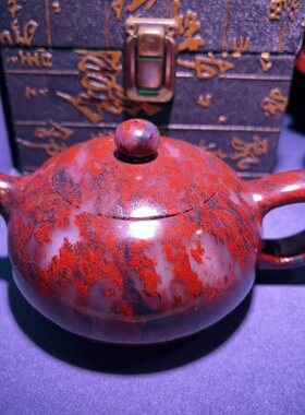 精品收藏桂林鸡血玉石玉茶壶摆件送礼收藏佳品纯手工制作纹理精美