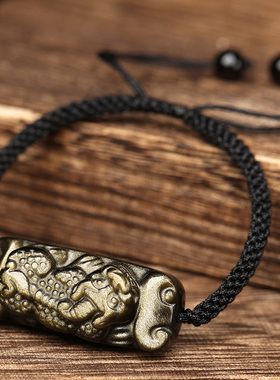 天然黑曜石貔貅手链男女士