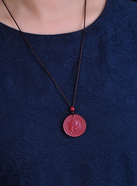 朱砂八卦牌吊坠男女情侣款阴阳五行图钥匙扣项链挂件饰品生日礼物