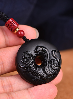 天然黑曜石玄武吊坠男女钥匙扣挂件项链刻字五行缺水补水饰品礼物