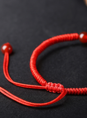 玛瑙金刚结手绳男女士本命年情侣红绳手工编织转运珠手链刻字定制