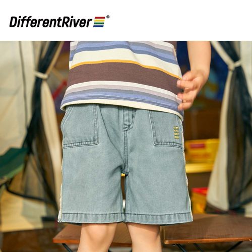 DifferentRiver2023春季儿童水洗织带复古风牛仔童款休闲运动短裤 - 图0