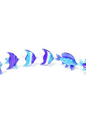 2Pcs Blue Murano Glass Sea Fish Mini Figurines Aquarium