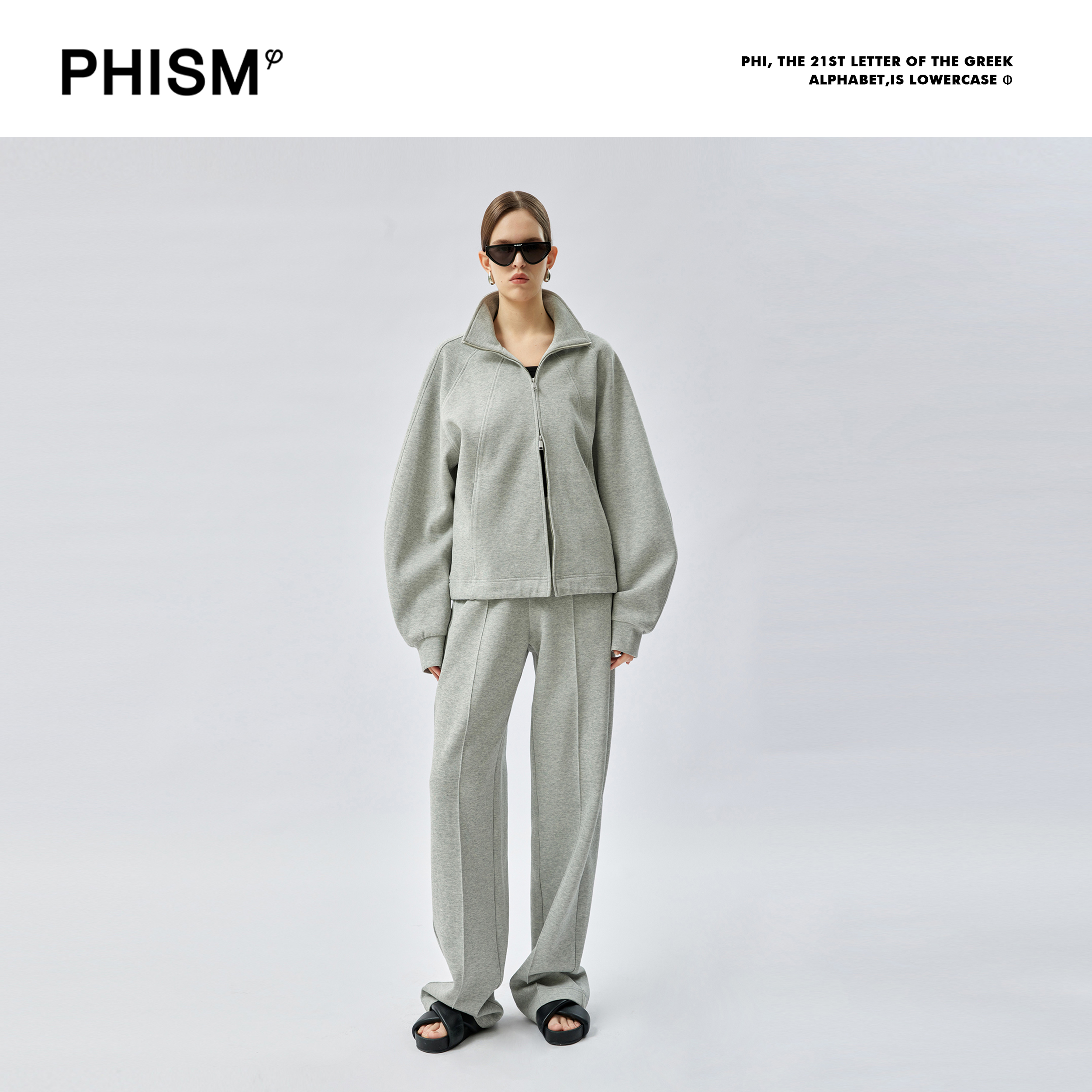 PHISM24SS新款短款外套针织女款翻领卫衣插肩廓形翻领时尚 - 图1