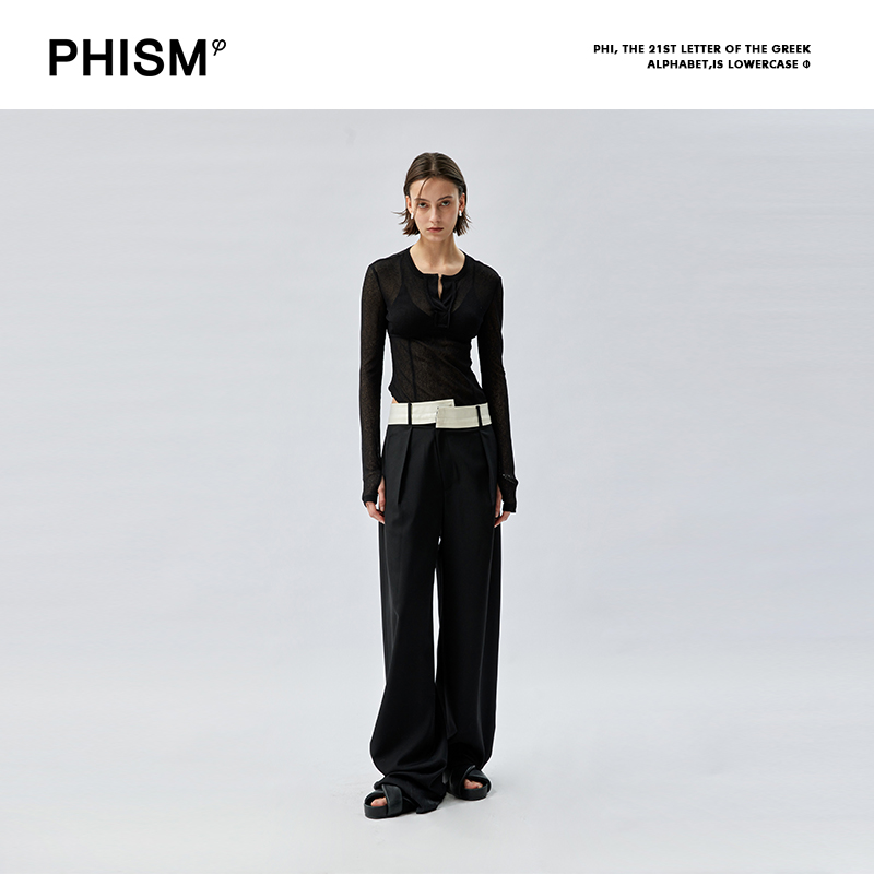 PHISM2024年新款半透明假两件长袖T恤内搭打底衫上衣女 - 图1