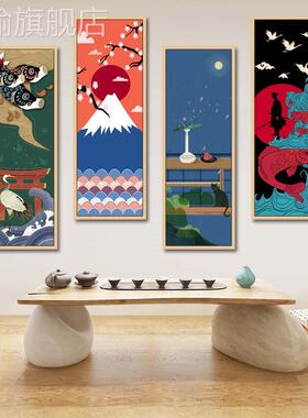 网红日本和风世绘樱饰花风景鱼画仙鹤装料酒日店浮餐厅挂画居酒屋