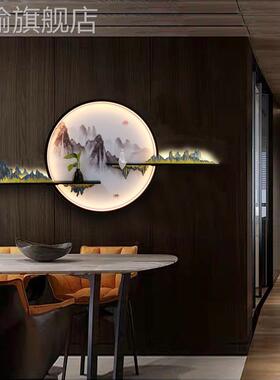 网红财山水画背有装靠新中式中山国风沙水发背景墙饰壁画客厅招挂