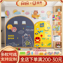 Cartoon Darling Styling Blackboard Wall Building Block Wall Two-in-one Children Home Magnetic Wall Sticker Graffiti Wall Puzzle Assembly Toy Erasable magnetic sticker Decorative Wall Kindergarten School Tailor