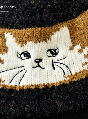秋冬日系小猫针织渔夫帽女保暖