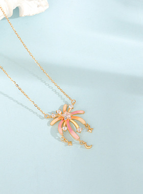 S925纯银烟花项链女生荧光珐琅浪漫花火锁骨链小众创意情人节礼物