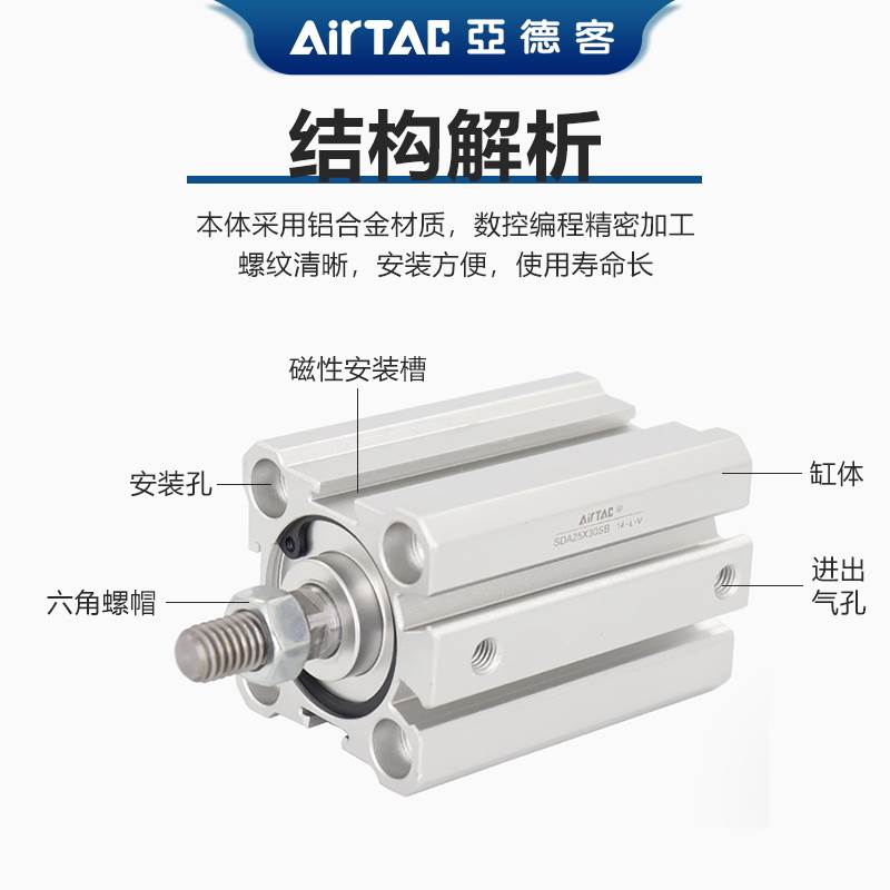亚德客SDA薄型气缸SDA80X5X10X15X20X25X30X35X40X50X60X70X80SB - 图0