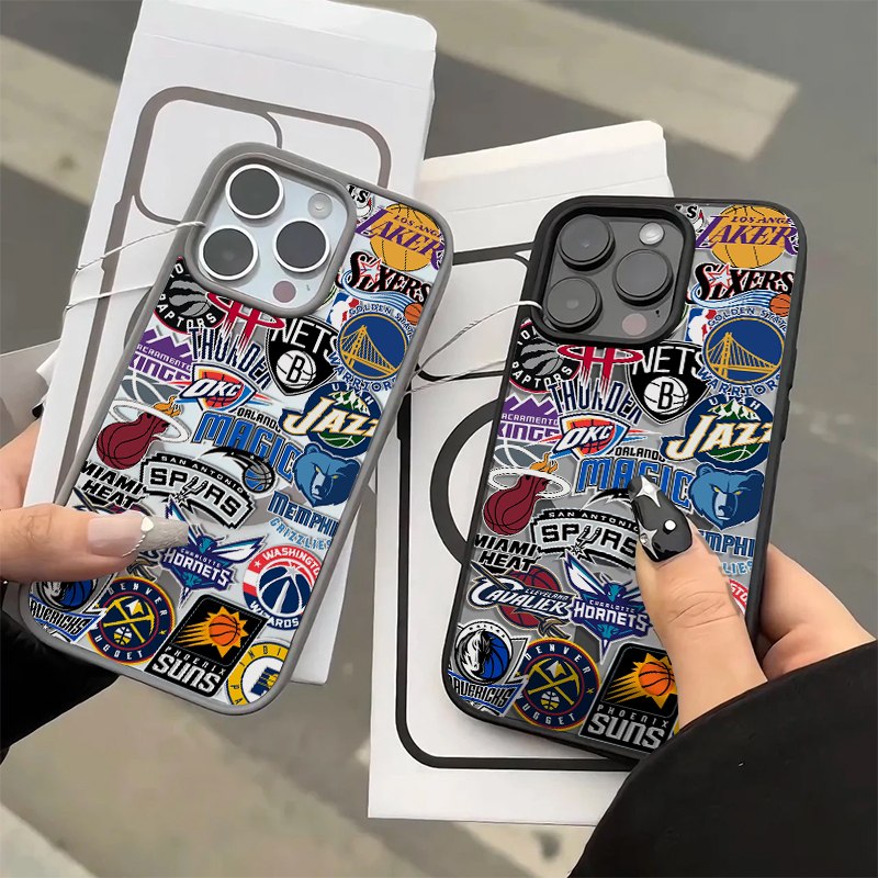 NBA篮球磁吸款适用苹果16pro磁吸手机壳iPhone15promax潮牌14p高级感13亚克力抗黄16plus硅胶mini简约男生78p - 图1