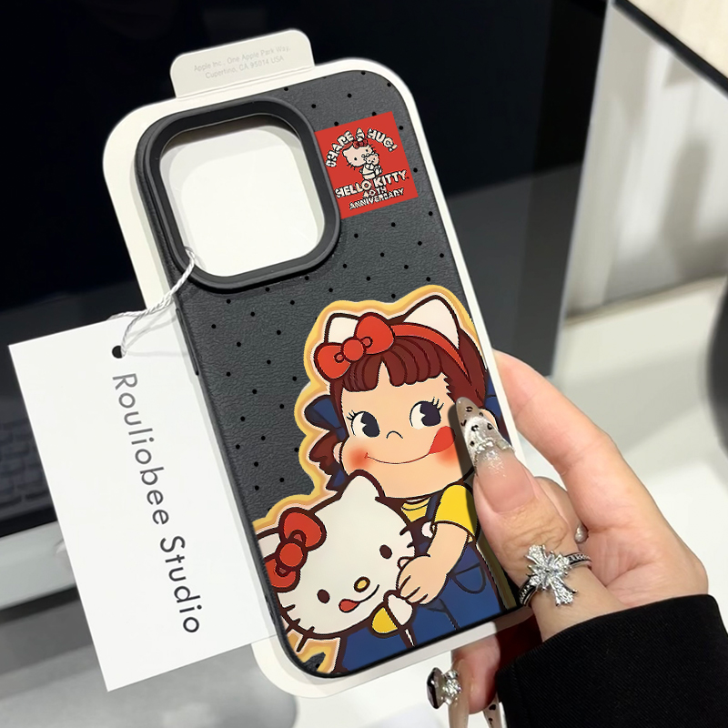 不二家女孩KT拥抱适用苹果16/15promax手机壳iphone14pro可爱卡通13软壳12女新款11荔枝纹肤感防摔plus多色软