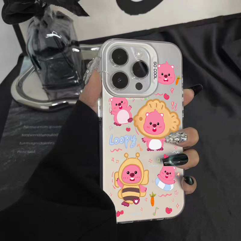 可爱小海狸适用iPhone14Promax手机壳新款苹果15卡通13pro网红少女XR粉色露比xsmax全包边12防摔11彩银ip14套