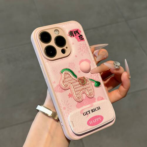 有钱花粉马适用苹果17promax手机壳16华为mate70新款镜面支架pura70糖果气垫壳OPPOReno13/vivos20小米15刺绣 - 图1