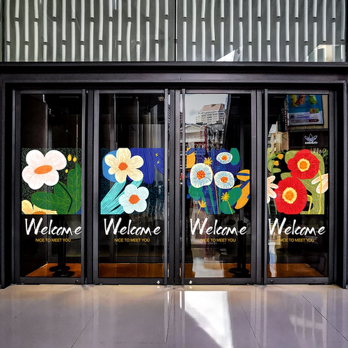 春日花朵美陈玻璃门贴商场服装店装饰贴膜彩色创意春季氛围贴 - 图1