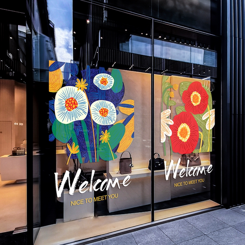 春日花朵美陈玻璃门贴商场服装店装饰贴膜彩色创意春季氛围贴 - 图0