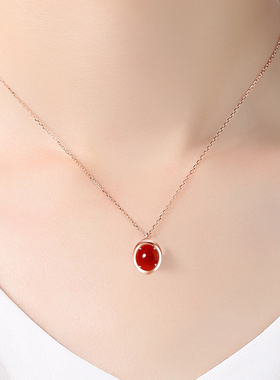 红玛瑙银项链女时尚气质椭圆