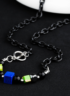 Killwmmer方块彩石珍珠拼接项链