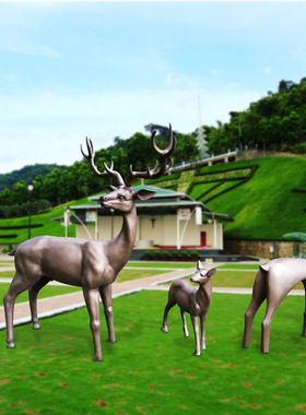 加工定制户外大型玻璃钢梅花鹿雕塑绿地公园林景观动物小品包安装