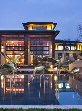 加工定制大型广场不锈钢水景景观小品 304镜面不锈钢仙鹤动物雕塑