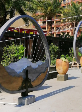 奥园地产旅游小镇网红打卡不锈钢假山雕塑 金属烤漆灯光景观小品