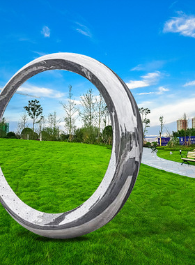 不锈钢雕塑厂家制作圆环月亮雕塑 商业广场地产大型镜面景观雕塑