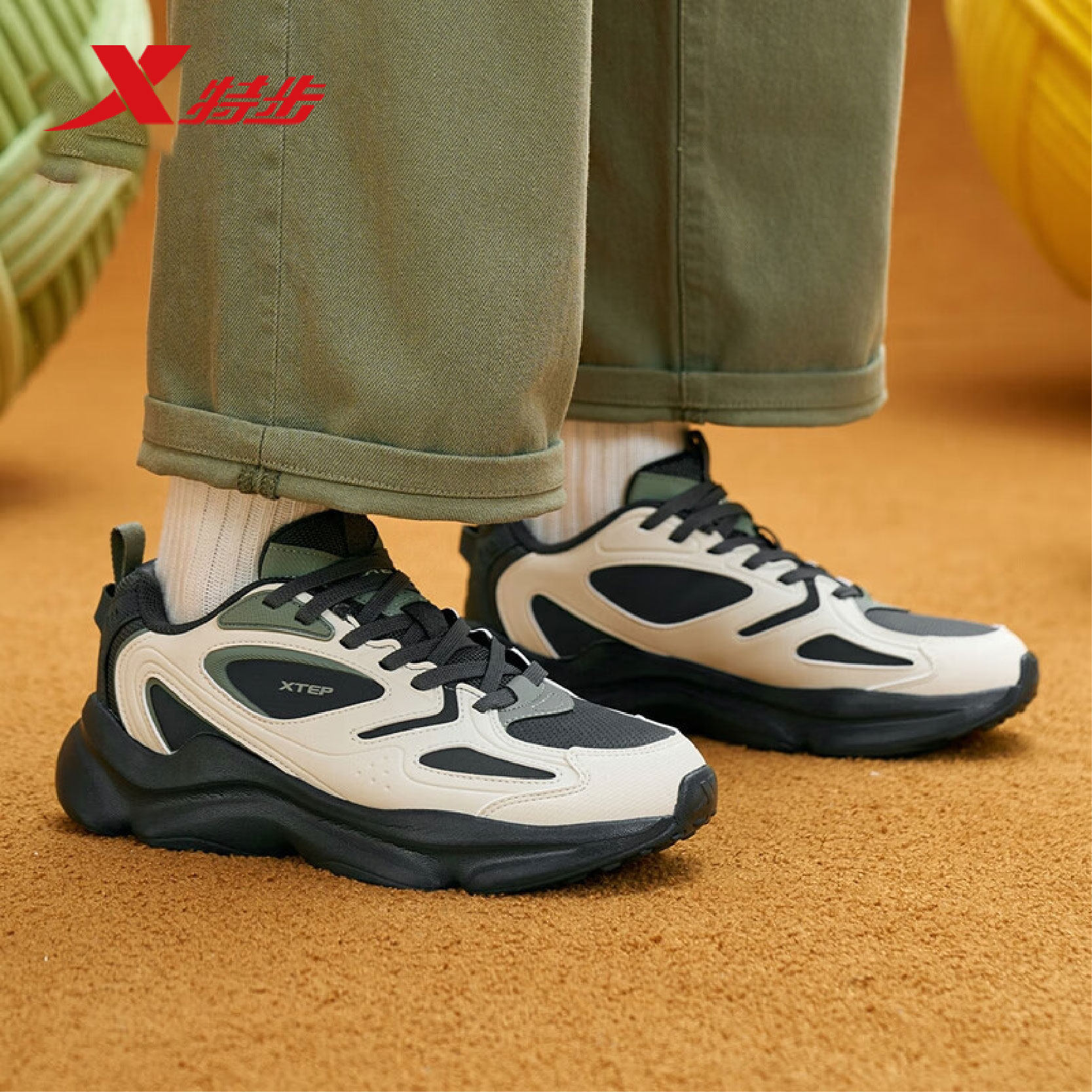 特步休闲鞋男鞋秋季革面百搭轻便黑色运动鞋老爹鞋975419320016,淘宝优惠券,粉丝福利购,淘宝优惠卷