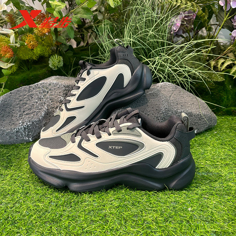 特步休闲鞋男鞋秋季革面百搭轻便黑色运动鞋老爹鞋975419320016,淘宝优惠券,粉丝福利购,淘宝优惠卷