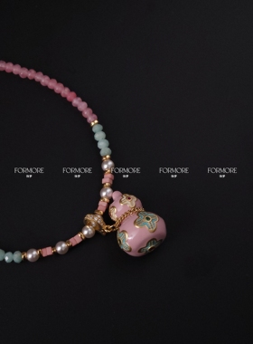 粉色葫芦福禄串珠项链耳钉复古滴油新中式高级感首饰新年毛衣链