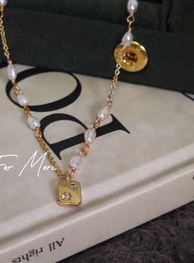 天然淡水珍珠小吊牌项链女轻奢小众设计感锁骨链颈链星芒简约细链