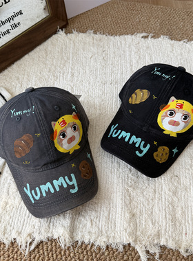 原创纯手绘卡通猫咪棒球帽女潮酷美式小众个性显脸小遮阳鸭舌帽男