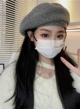 网红时髦小圆标气质贝雷帽女显脸小百搭秋冬高品质优雅保暖画家帽