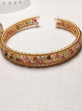 碧玺手镯 14K包金手工绕线工艺 淡水珍珠收尾 女人石