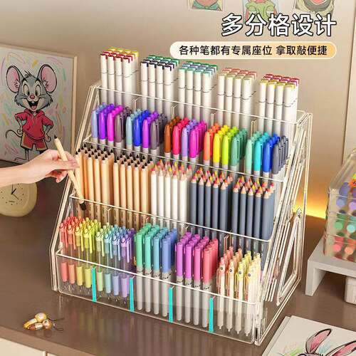 笔筒大容量水彩笔置物架亚克力分格桌面文具放画笔架马克笔收纳盒 - 图2